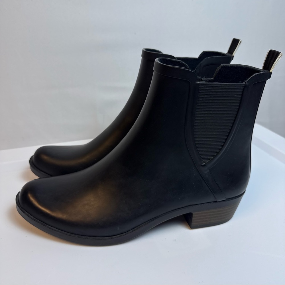 Lucky Brand LP-Bunita Womens Chealsea Rain Boots sz 9M Black Waterproof Zip‎ Up